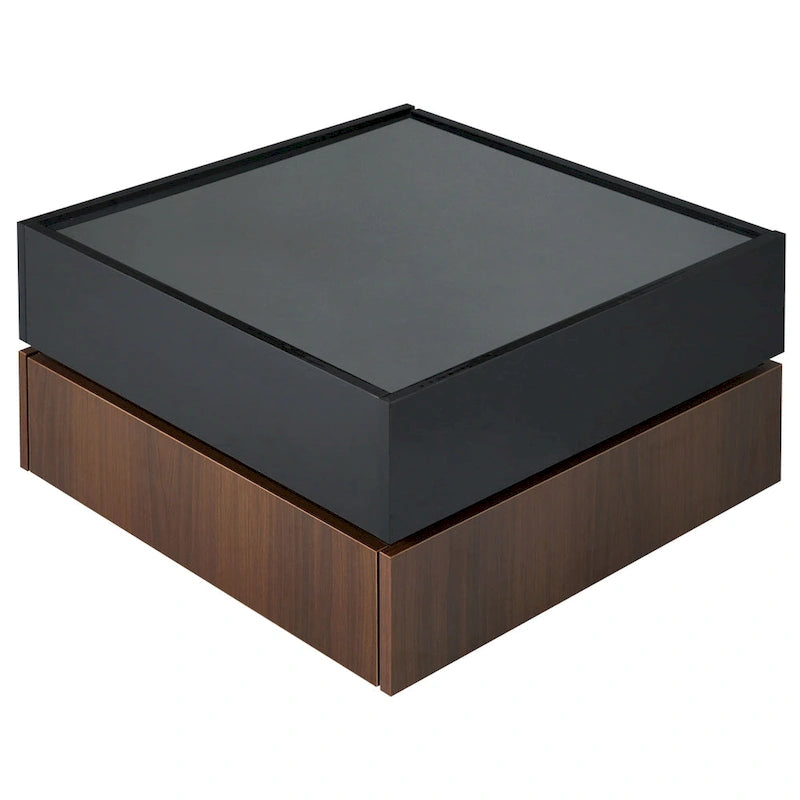 Table basse carrée multifonctionnelle rotative à 360°, table centrale à 2 niveaux avec 2 tiroirs et plateau rotatif, pour salon