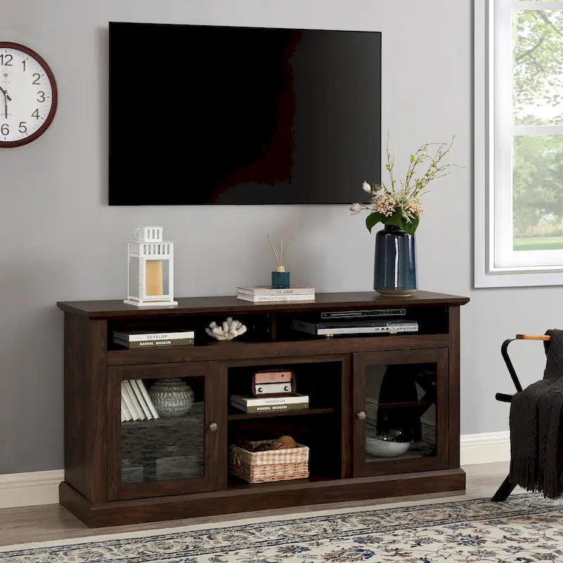 Meuble TV contemporain console de divertissement pour téléviseurs jusqu'à 65 pouces - 15,75 x 60,00 x 29,00