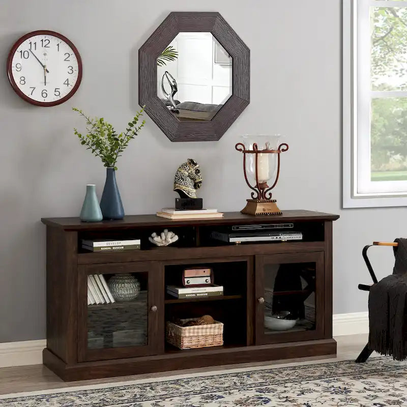 Meuble TV contemporain console de divertissement pour téléviseurs jusqu'à 65 pouces - 15,75 x 60,00 x 29,00