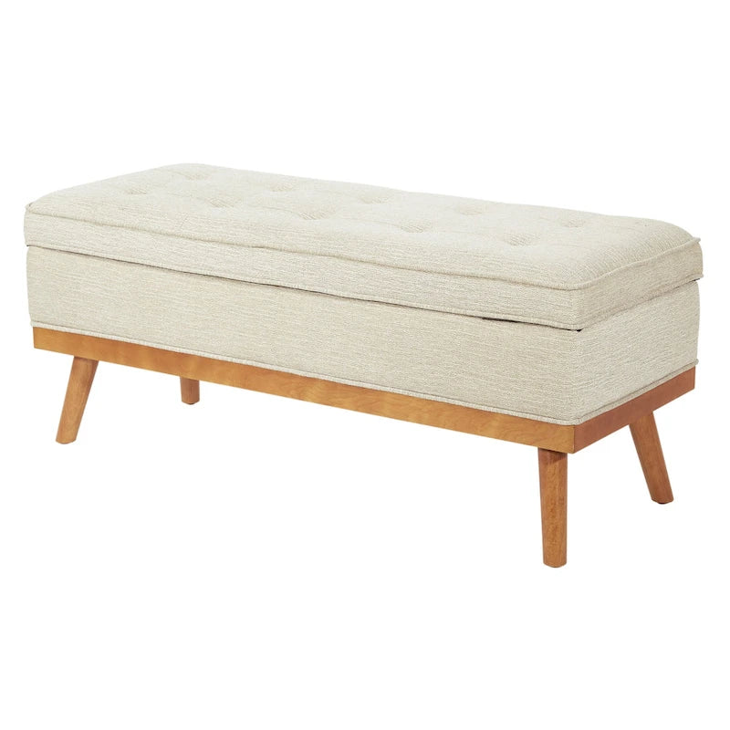 Banc de rangement en lin avec compartiment caché à ouverture par le haut – Siège rembourré de style ottoman pour entrée et chambre à coucher
