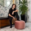 Pouf ottoman d'intérieur rond et velouté avec tissu doux pour salon ou chambre à coucher