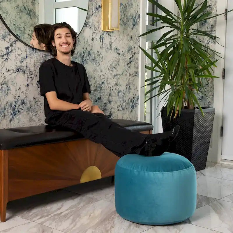 Pouf ottoman d'intérieur rond et velouté avec tissu doux pour salon ou chambre à coucher