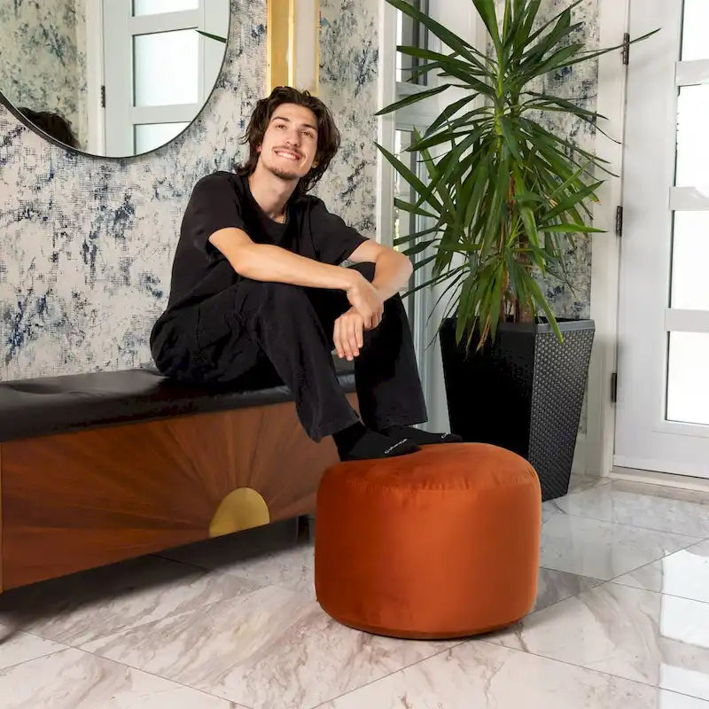 Pouf ottoman d'intérieur rond et velouté avec tissu doux pour salon ou chambre à coucher