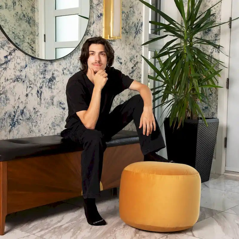 Pouf ottoman d'intérieur rond et velouté avec tissu doux pour salon ou chambre à coucher
