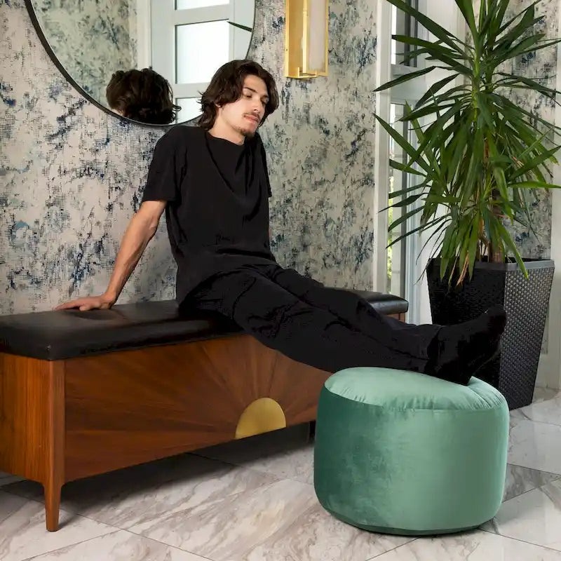 Pouf ottoman d'intérieur rond et velouté avec tissu doux pour salon ou chambre à coucher