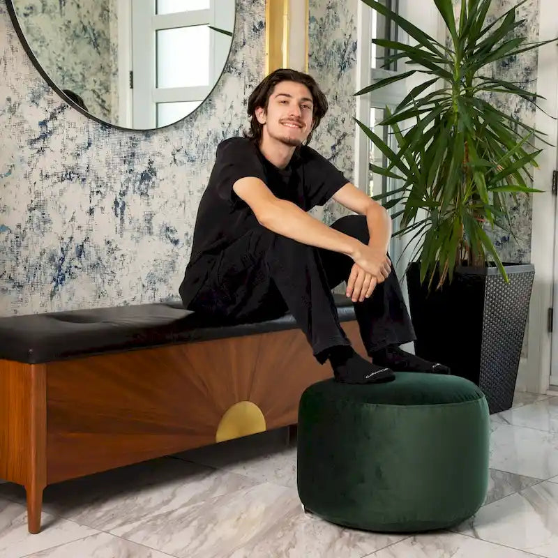 Pouf ottoman d'intérieur rond et velouté avec tissu doux pour salon ou chambre à coucher