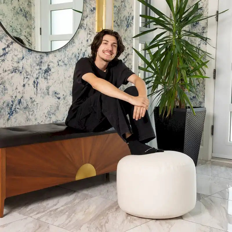 Pouf ottoman d'intérieur rond et velouté avec tissu doux pour salon ou chambre à coucher