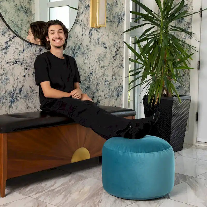 Pouf ottoman d'intérieur rond et velouté avec tissu doux pour salon ou chambre à coucher