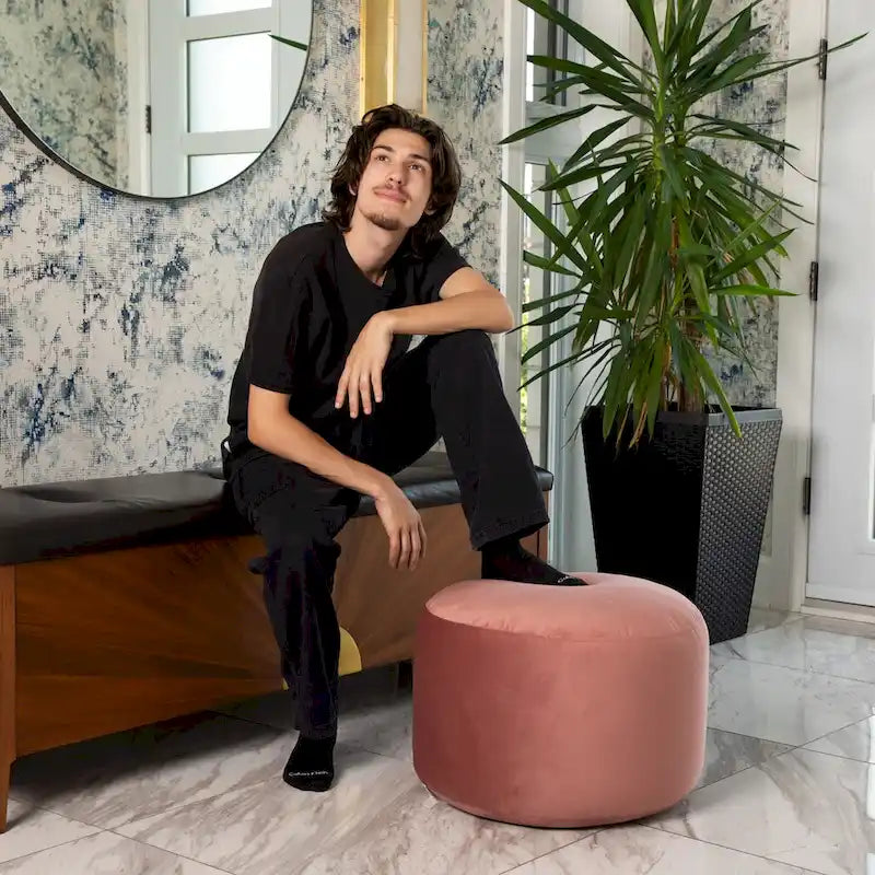 Pouf ottoman d'intérieur rond et velouté avec tissu doux pour salon ou chambre à coucher