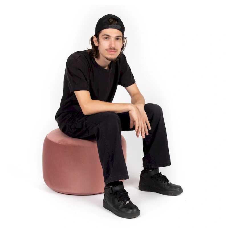 Pouf ottoman d'intérieur rond et velouté avec tissu doux pour salon ou chambre à coucher