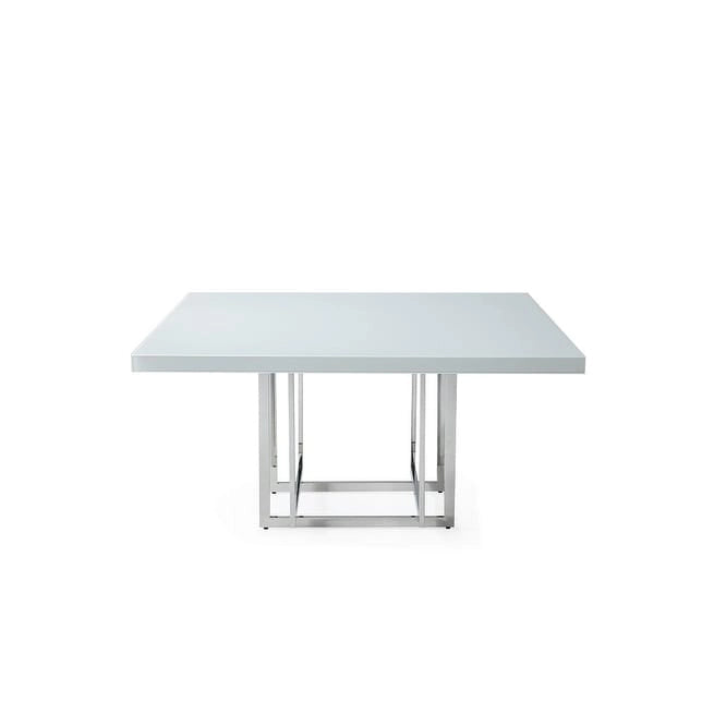 Dessus de table carré en laque blanche avec base en métal