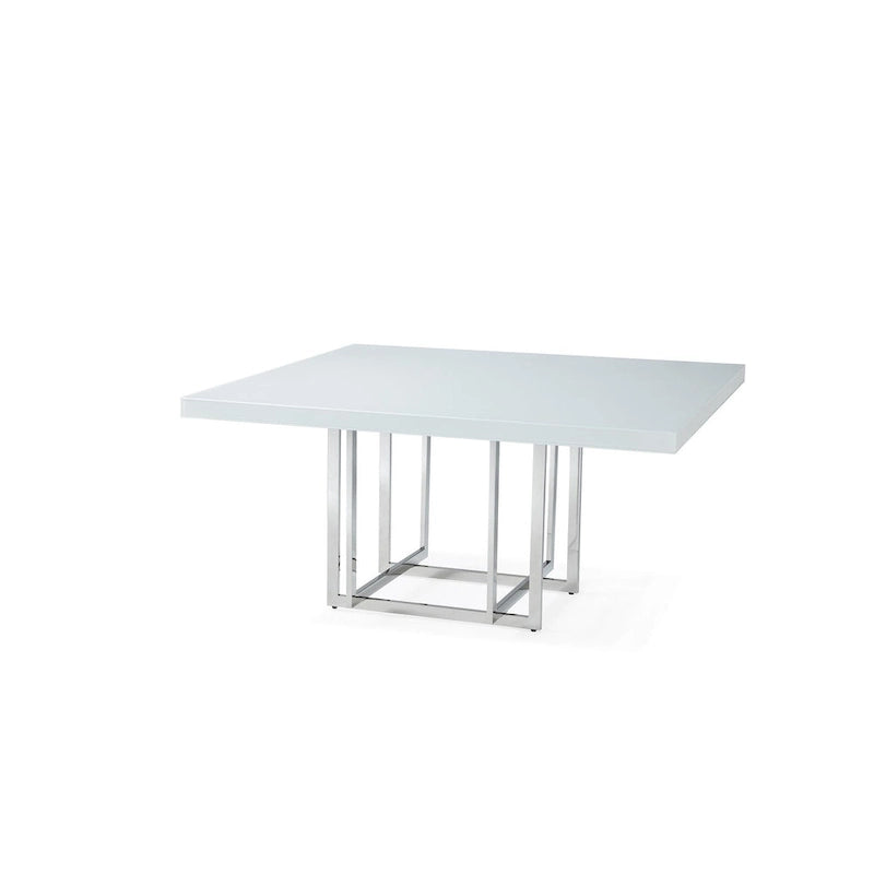 Dessus de table carré en laque blanche avec base en métal