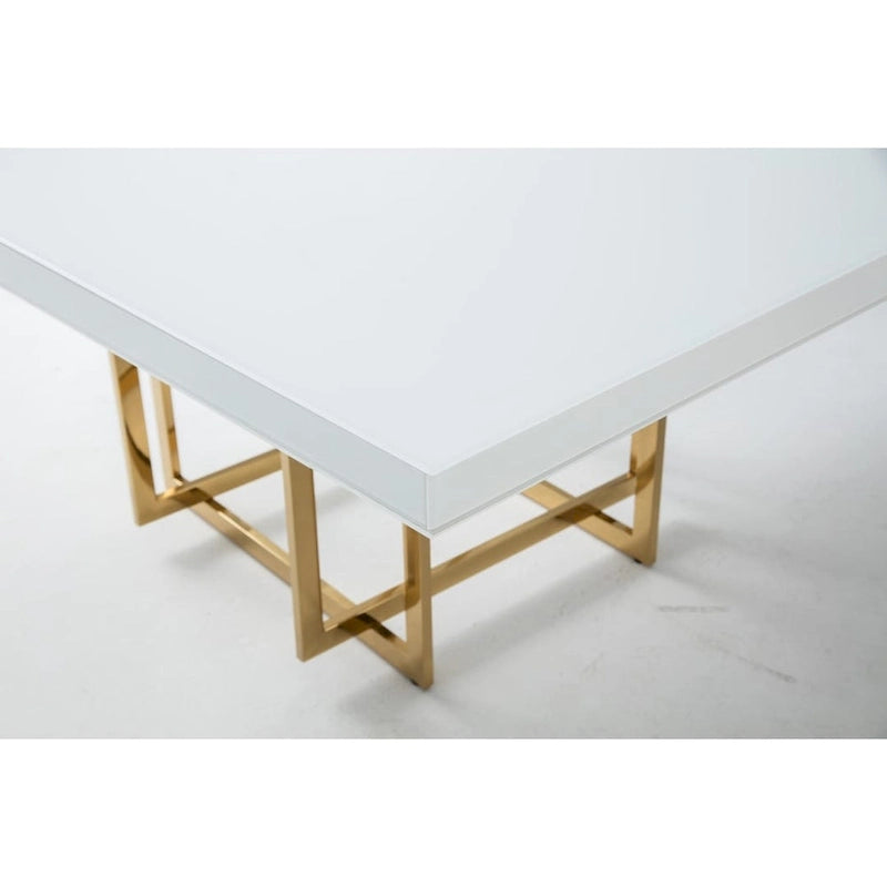 Dessus de table carré en laque blanche avec base en métal