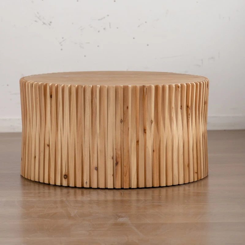 Table basse cylindrique de style rétro avec motif en relief texturé vertical