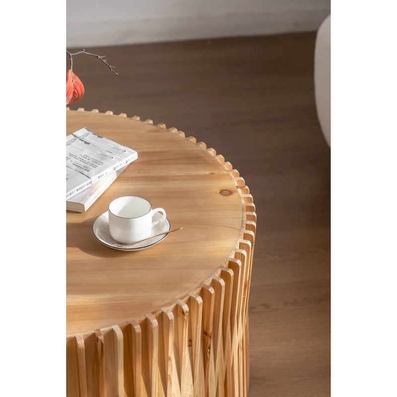 Table basse cylindrique de style rétro avec motif en relief texturé vertical