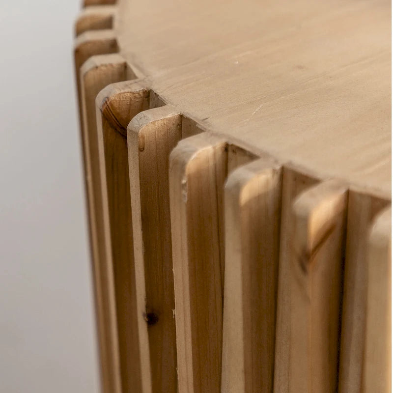 Table basse cylindrique de style rétro avec motif en relief texturé vertical