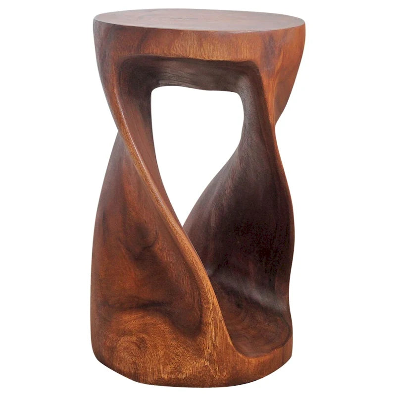Table d'appoint ronde Haussmann en bois torsadé 35,5cm DIAx58,5cm H Huile de Noyer - 35,5 x 35,5 x 58,5