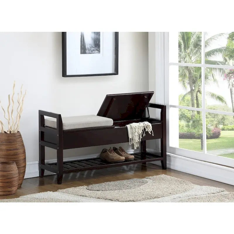 Banc à chaussures de rangement Espresso – Banc d'entrée en bois avec compartiment caché pour chaussures et accessoires