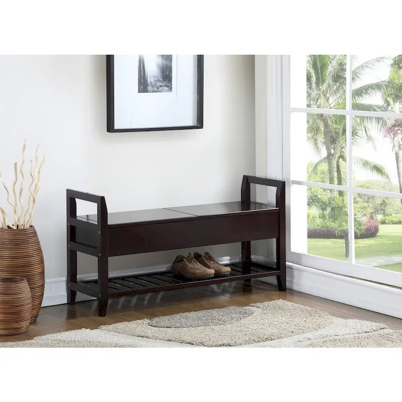 Banc à chaussures de rangement Espresso – Banc d'entrée en bois avec compartiment caché pour chaussures et accessoires
