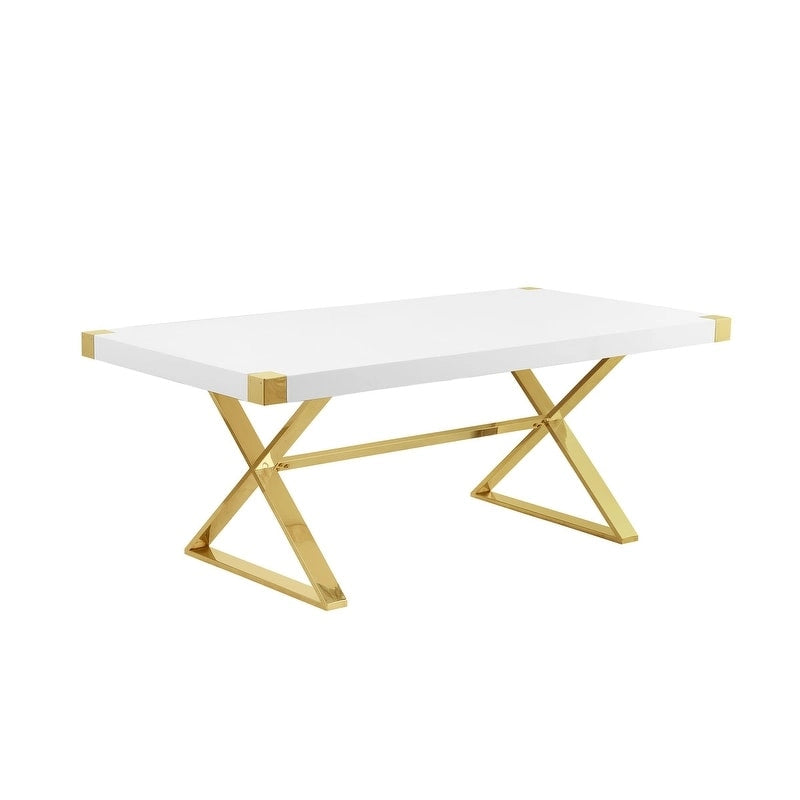 Table de salle à manger avec plateau en bois laqué blanc lisse