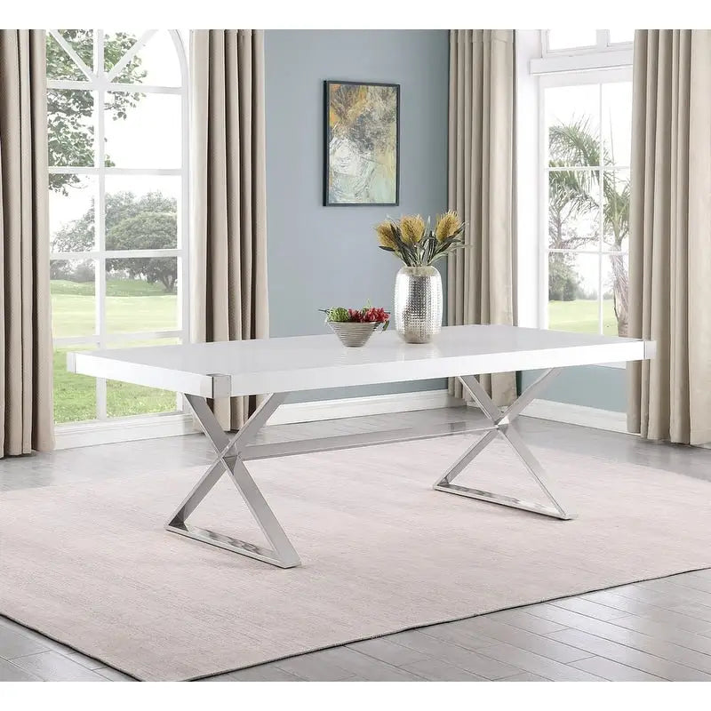 Table de salle à manger avec plateau en bois laqué blanc lisse