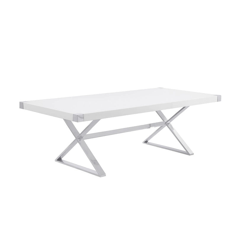 Table de salle à manger avec plateau en bois laqué blanc lisse