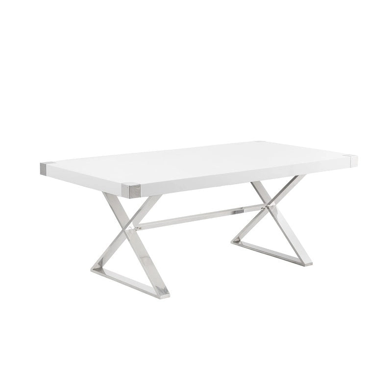Table de salle à manger avec plateau en bois laqué blanc lisse