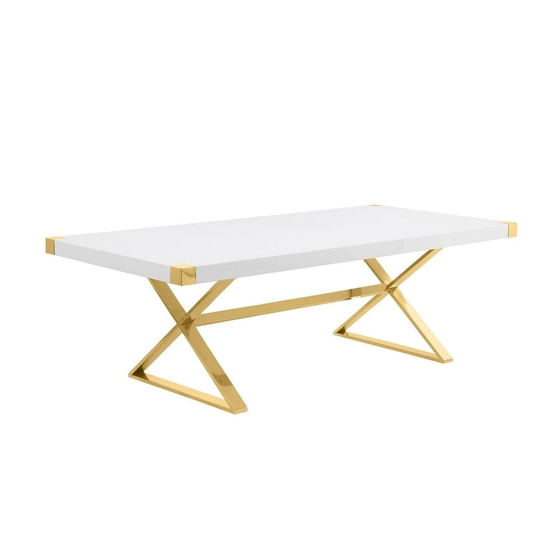 Table de salle à manger avec plateau en bois laqué blanc lisse