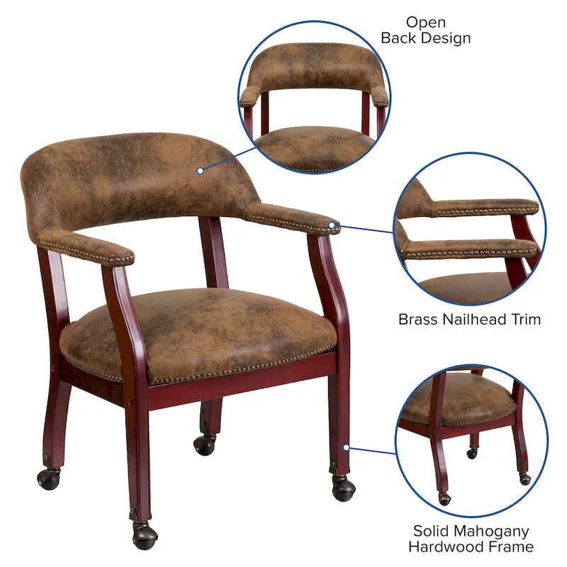 Fauteuil de conférence avec garniture cloutée et roulettes