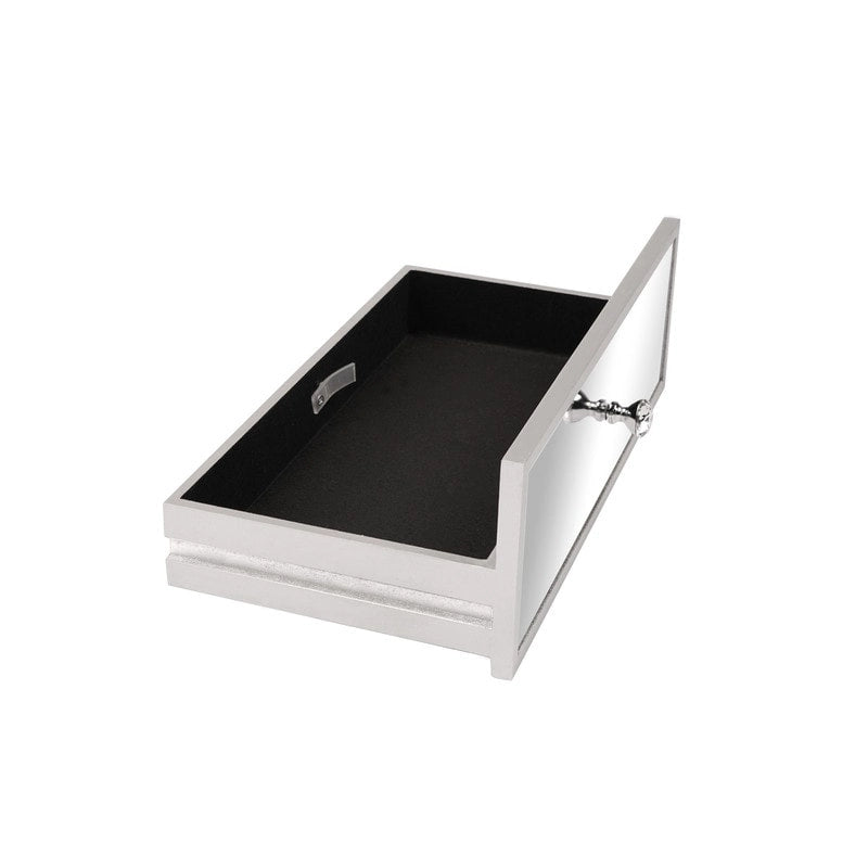 Bureau console coiffeuse à plateau relevable et 1 tiroir, finition miroir argentée