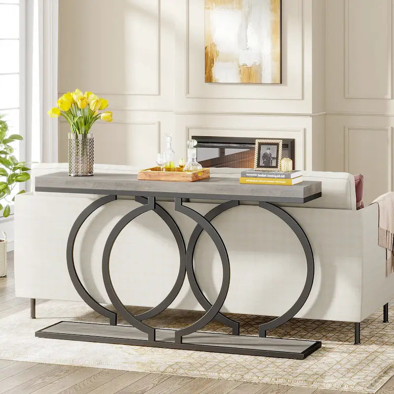 Console dorée, table d'entrée en faux marbre de 55 pouces, table de canapé étroite et longue