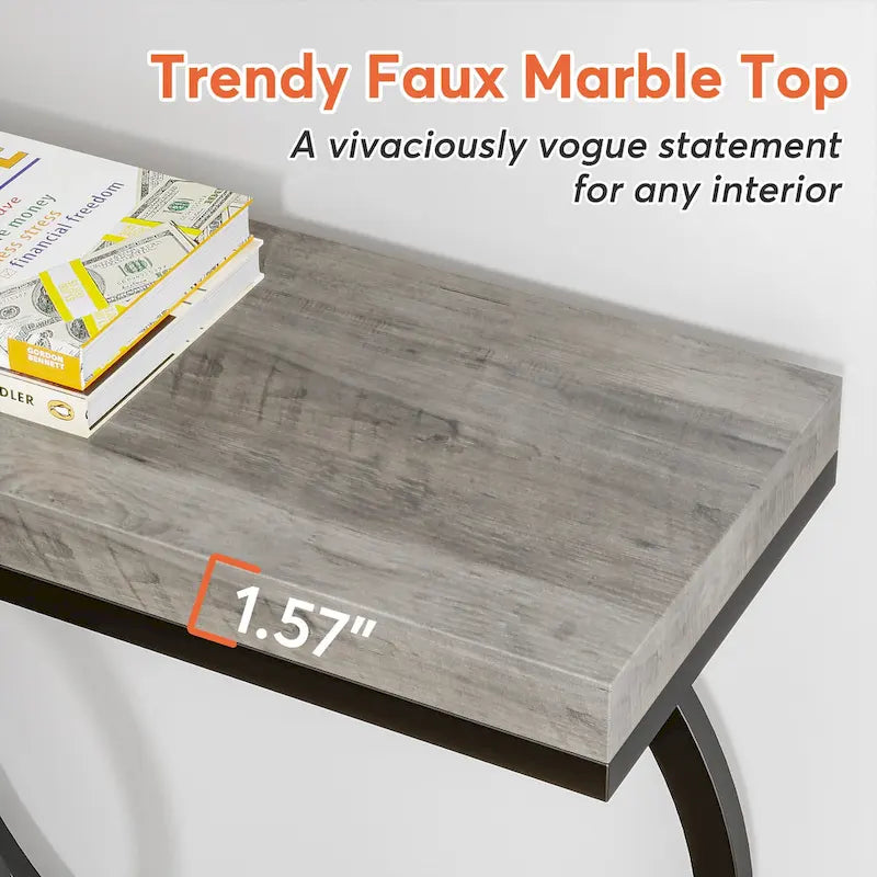 Console dorée, table d'entrée en faux marbre de 55 pouces, table de canapé étroite et longue