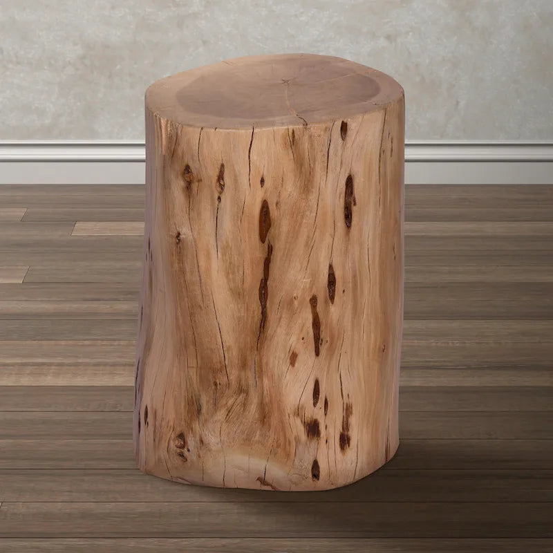 Tabouret/Table d'appoint souche, 43 cm, en bois d'acacia massif à bords naturels, avec détails du grain et des nœuds, marron naturel