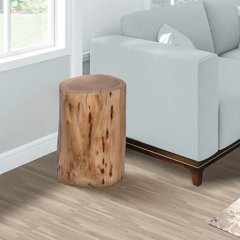 Tabouret/Table d'appoint souche, 43 cm, en bois d'acacia massif à bords naturels, avec détails du grain et des nœuds, marron naturel