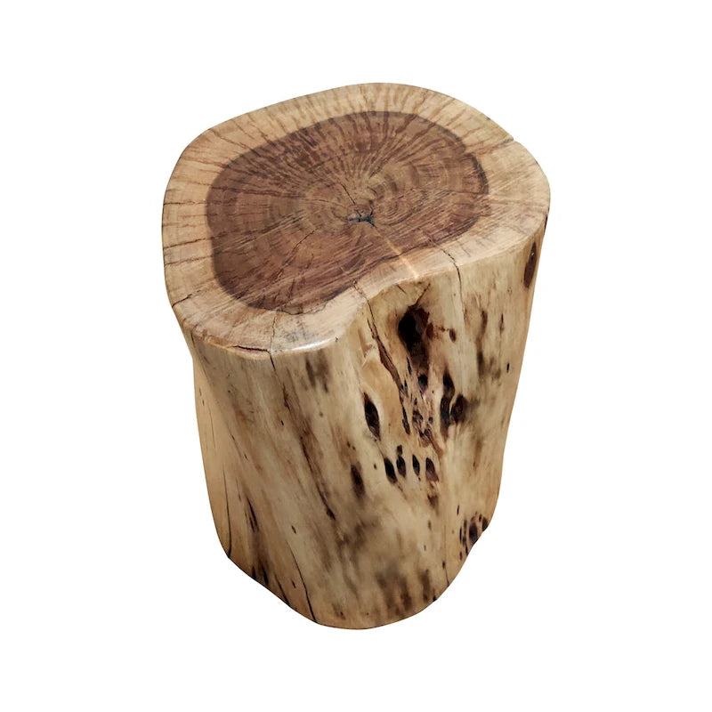 Tabouret/Table d'appoint souche, 43 cm, en bois d'acacia massif à bords naturels, avec détails du grain et des nœuds, marron naturel