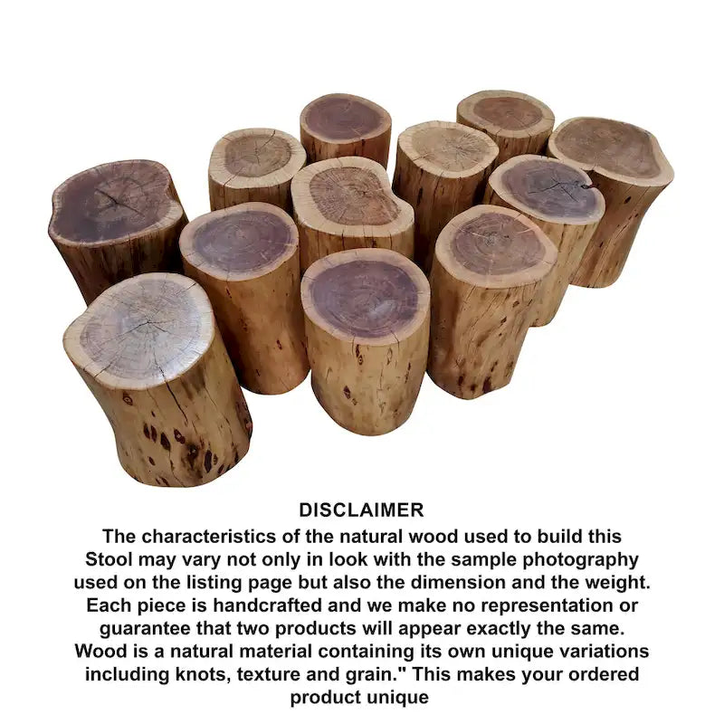 Tabouret/Table d'appoint souche, 43 cm, en bois d'acacia massif à bords naturels, avec détails du grain et des nœuds, marron naturel