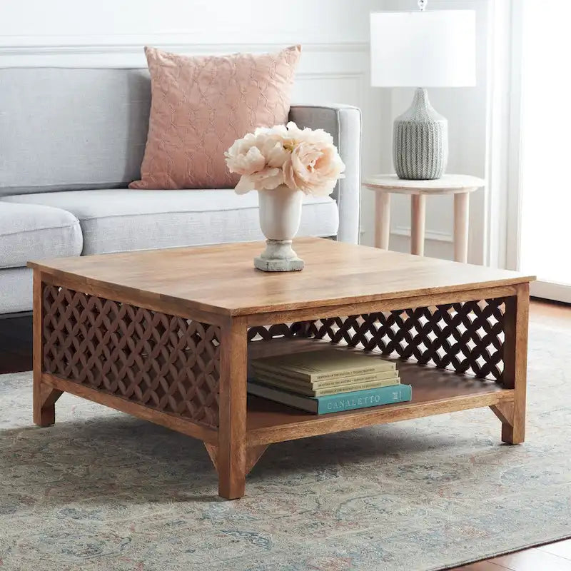 Table basse carrée à une étagère - 86 cm (L) x 86 cm (P) x 41 cm (H)