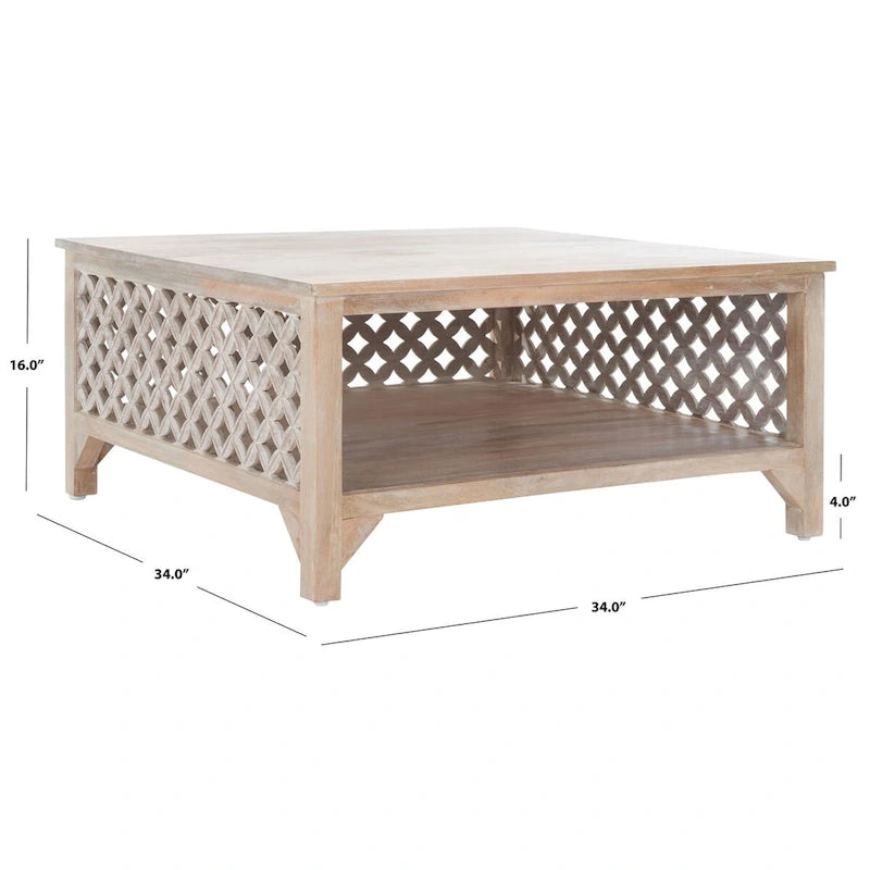Table basse carrée à une étagère - 86 cm (L) x 86 cm (P) x 41 cm (H)
