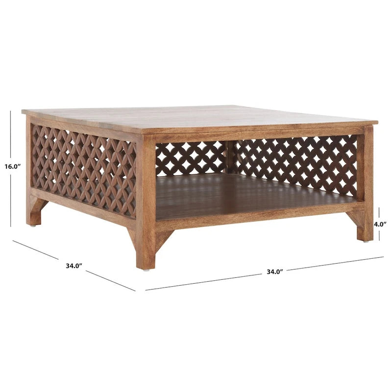 Table basse carrée à une étagère - 86 cm (L) x 86 cm (P) x 41 cm (H)