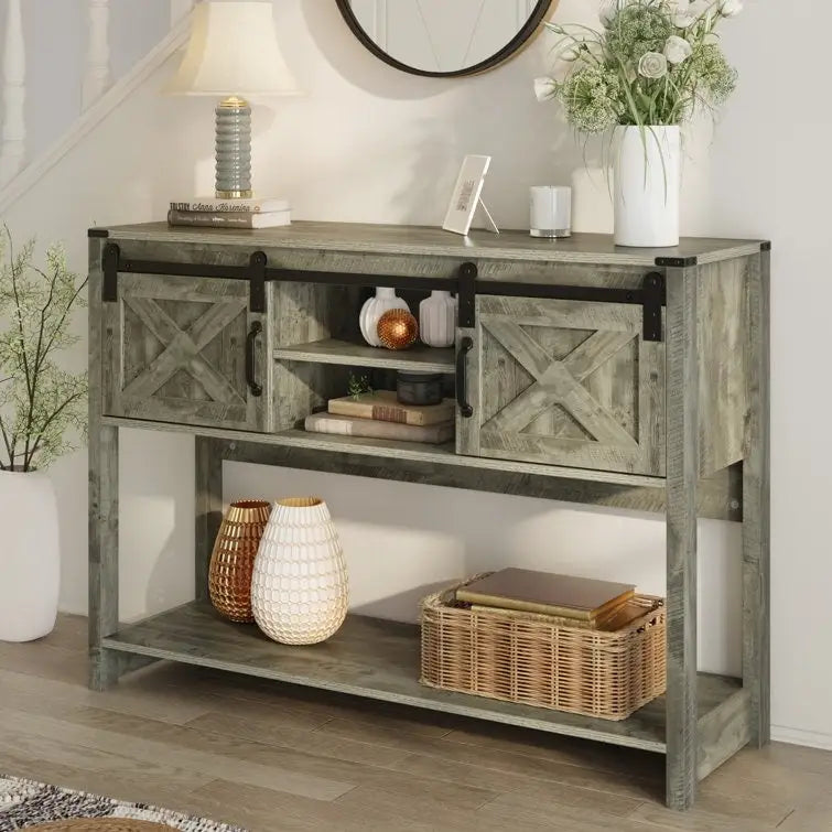 46 Table console avec porte coulissante de style grange