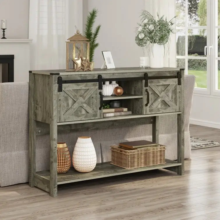 46 Table console avec porte coulissante de style grange