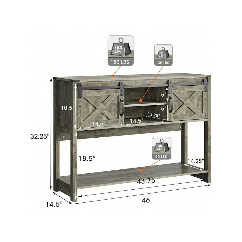46 Table console avec porte coulissante de style grange