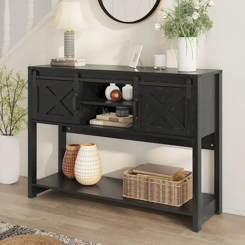 46 Table console avec porte coulissante de style grange