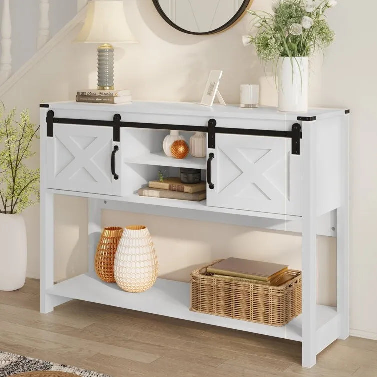 46 Table console avec porte coulissante de style grange