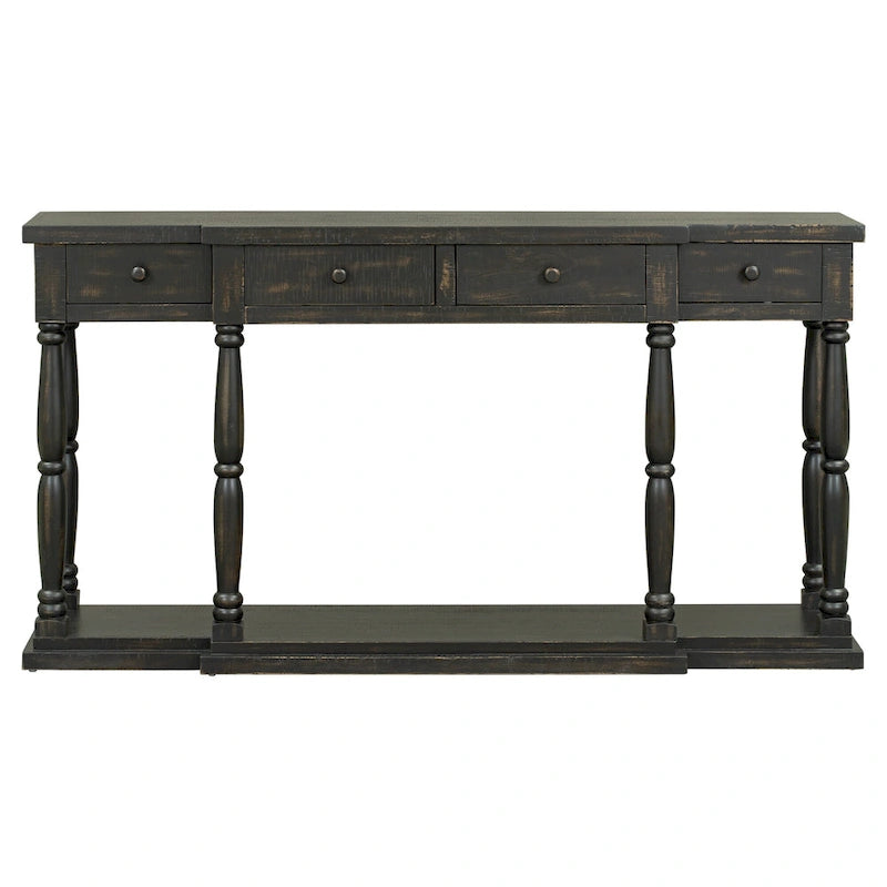 Console de style rétro pour entrée, salon ou chambre à coucher, avec 4 tiroirs de rangement frontaux et 1 étagère.