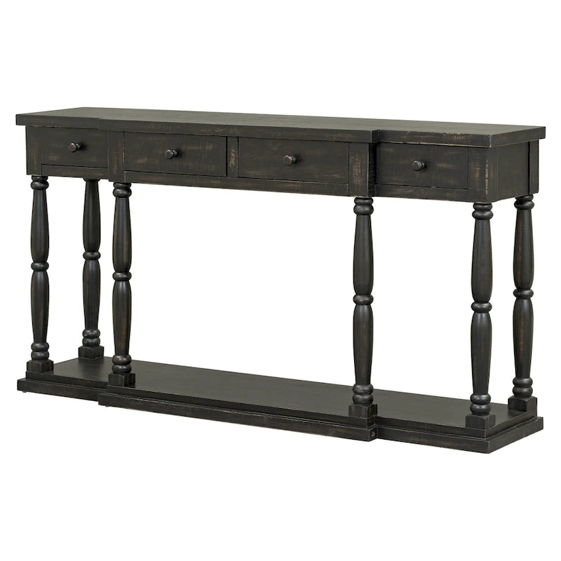 Console de style rétro pour entrée, salon ou chambre à coucher, avec 4 tiroirs de rangement frontaux et 1 étagère.