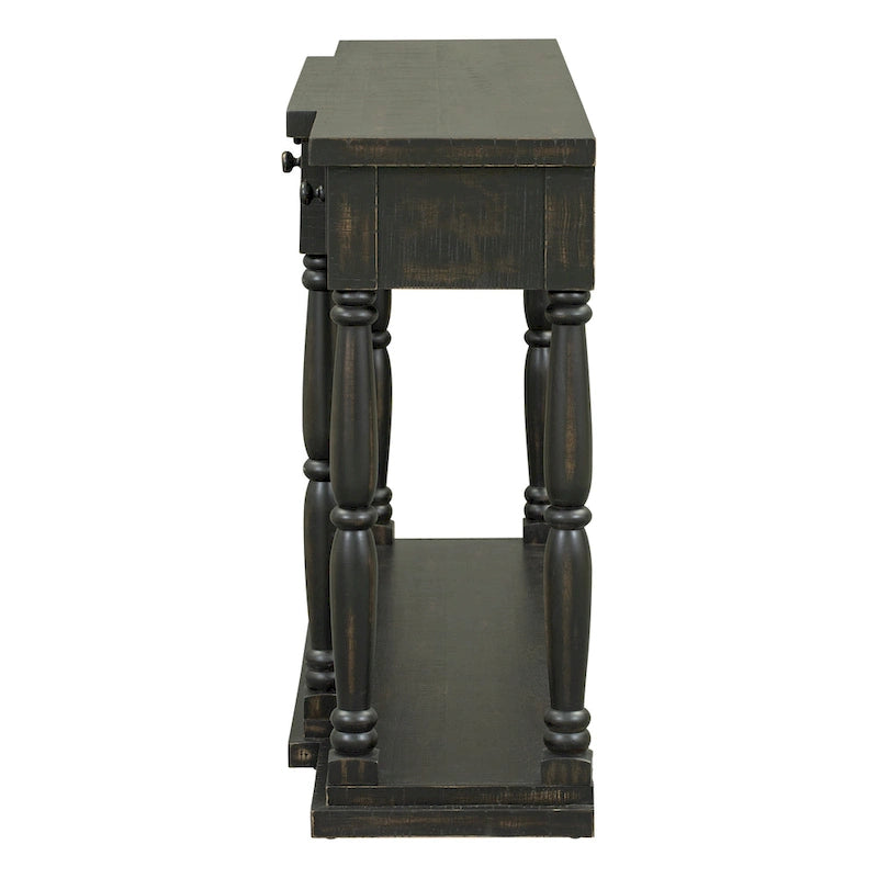 Console de style rétro pour entrée, salon ou chambre à coucher, avec 4 tiroirs de rangement frontaux et 1 étagère.