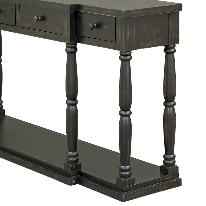 Console de style rétro pour entrée, salon ou chambre à coucher, avec 4 tiroirs de rangement frontaux et 1 étagère.
