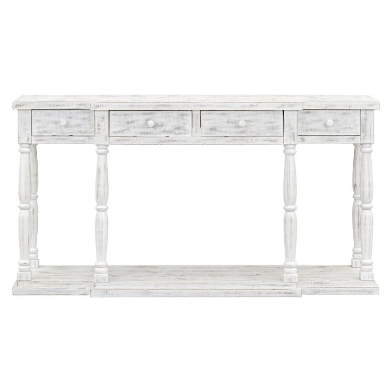 Console de style rétro pour entrée, salon ou chambre à coucher, avec 4 tiroirs de rangement frontaux et 1 étagère.