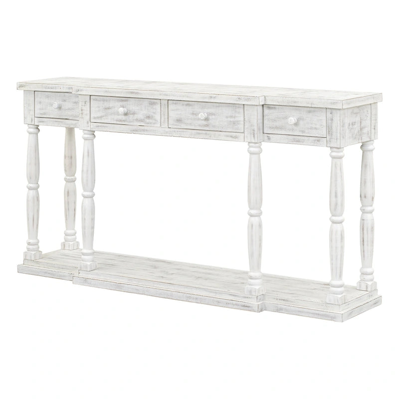 Console de style rétro pour entrée, salon ou chambre à coucher, avec 4 tiroirs de rangement frontaux et 1 étagère.